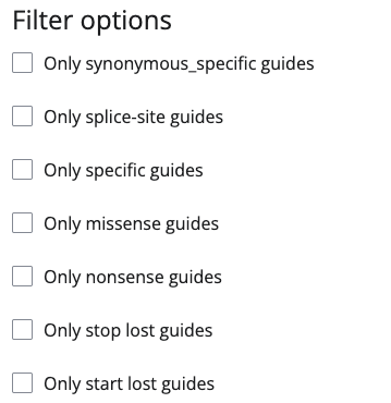The filter options of BEscreen