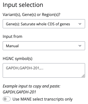 The genes input of BEscreen