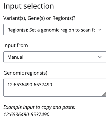 A regions input example of BEscreen