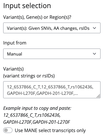 The variant input of BEscreen