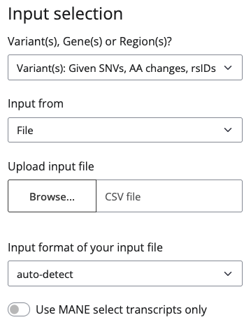 The variant input of BEscreen from CSV file